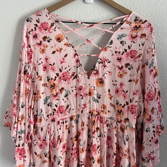 Torrid Babydoll Stretch Challis Dolman Sleeve Tunic Top Floral Pink Boho 1X - Picture 12 of 13
